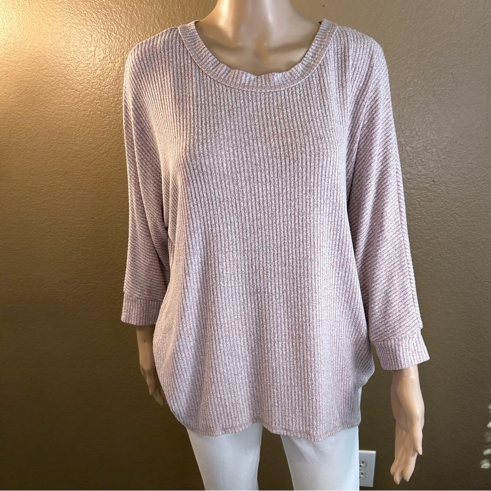 Bke Open Surplice Cross-back Ribbed Knit Blush Pink Tunic Sweater Top Sz M